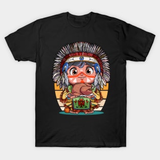 Funny Thanksgiving Native American Boy Pumpkin Turkey T-Shirt